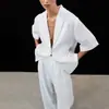 Conjunto de Dos Piezas para Mujer 2026: Top de Algodón Nuevo con Cuello Camisero de Solapa y Mangas Cortas con Pantalones de Pierna Ancha, Conjunto de Moda Sencillo y Elegante para el Trabajo