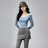Conjunto de yoga y fitness para mujer, top corto de cuello cuadrado, diseño de imitación de dos piezas, falda y pantalones con cordón, efecto que cubre la cadera y adelgaza, conjunto para Pilates, colección de otoño