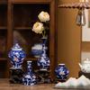 Adornos de salón de té chino Jingdezhen, florero de cerámica de mesa, florero de cerámica esmaltado a mano, ciruela roja, florero de cerámica