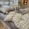 Juego de ropa de cama de algodón puro de doble capa con puntos de colores, juego de cuatro piezas para cama individual, funda de edredón para dormitorio de estudiante, juego de tres piezas 4