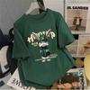 Camiseta de Algodón Puro de Verano para Mujer, Estilo Retro Americano de Tendencia Nacional, Manga Corta, Hombro Regular, Camiseta de Media Manga con Favorecedor Cuello Redondo para Mujer
