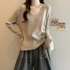 Top de Punto con Cordón Tallas Grandes para Mujer 2025, Otoño e Invierno, para Mujeres de Tallas Grandes, que Cubre el Vientre, Hombro Normal, Suéter de Capa Interior