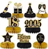Decoración de Mesa para 16º Cumpleaños Negro Dorado Panal de Abeja Mesa Decoraciones para Fiesta de Cumpleaños Suministros Adornos de Panal para Fiesta