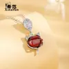 Collar de Zorro de Granate de Plata S925 para Mujer Estilo Étnico Cristal Rojo Zorro Animal Lindo Cadena para Clavícula