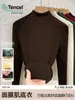 Camiseta Térmica de Invierno Nueva Estilo Lyocell Tencel Polar Ultracálido Cuello Medio para Mujer, Top Térmico Elegante con Forro Polar y Engrosado