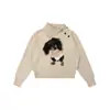 Suéter Pulôver Estilo Retrô Americano para Filhote de Cachorro para Mulheres, Novo Estilo Preguiçoso Solto Outono e Inverno 2025 Tricô com Gola Diagonal