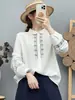 Camisa larga de algodón de gasa de doble capa bordada estilo étnico para mujer, nueva blusa holgada de algodón puro bordada estilo chino, suave y amigable con la piel, moderna