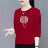 Ropa transfronteriza para madres de mediana edad y mujeres mayores, nueva camiseta de manga tres cuartos estilo chino transfronteriza de comercio exterior, top estampado de cuello redondo para mujer, camiseta básica