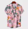Camisa de Verão Personalizada para Comércio Exterior, Tamanho Europeu, Gola Cubana, Estampa Digital de Flores Tropicais, Manga Curta Casual para Homens na Praia