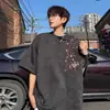 Nuevo Estilo Chino Estilo Nacional Top Básico Camiseta de Manga Corta para Adolescentes Estudiantes de Secundaria Hombres Suede Pesado Cuello Redondo Manga Siete Verano