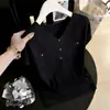 Camiseta Lisa Estilo Coreano Levemente Luxuosa Suave Decote V Manga Curta para Mulheres 2026 Primavera/Verão Nova Solta Emagrecedora Elegante Versátil Top
