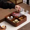 Caixa Organizadora Empilhável Cor de Noz com Tampa para Frutas Secas, Bandeja Estilo Chinês para Lanches e Sementes, Prato de Frutas, Caixa para Conjunto de Chá da Sala de Estar