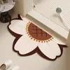 Tapete de Tierra de Diatomeas, Absorbente de Agua, Antideslizante, Secado Rápido para Entrada de Baño, Tapete Antideslizante Semircircular Floral