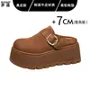Sapatos slip-on de couro com sola grossa estilo Birkenstock para mulheres, sem salto, casuais e fáceis de calçar, adequados para uso ao ar livre, com bico fechado e estilo meia-sapatilha