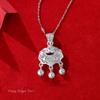 Plata Pura 990 Plata Esterlina Candado Bolsa Colgante Candado de Seguridad Nicho Palabra de Bendición Calado Campana Ruyi Filigrana Collar Candado de Longevidad