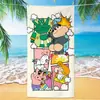 Toalha de banho de secagem rápida infantil de grandes dimensões Giz de cera Pequena nova toalha de praia Microfibra Velo de dupla face Toalha de praia com impressão digital