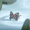 Anillo de plata de ley s925 dulce fresco chica hueco oscuro mariposa femenino ajustable moda personalidad calle hip hop retro