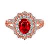 Anillo de piedra preciosa imitación sangre de pichón rojo natural de 3 quilates de venta caliente en vivo de celebridad en línea, anillo para mujer de oro de 18 quilates de doble fila con diamante flor