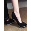 Zapatos de Banquete Negros Sexy Elegantes de Moda Francesa para Socialité Combinados con Vestido Gamuza Boca Baja Tacones Altos con Pedrería para Mujer