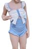 Traje de baño de una pieza azul y blanco con lazo para niñas, Traje de baño lindo de princesa con volantes para niños, Traje de baño para bebé para aguas termales