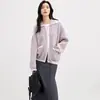 Abrigo Jersey de Punto Color Block de Pelo Sintético tipo Visón Transfronterizo para Mujer Otoño e Invierno 2025 Nuevo Estilo Dulce y Suave con Bolsillos y Cremallera