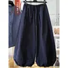 Pantalones de Linterna de Moda con Adorno de Encaje para Mujer, Pantalones Casuales Finos de Pierna Ancha Cortos para Primavera y Verano