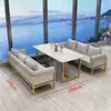 Zona de lounge de bar nórdico, cafetería, área de recepción de ocio, sofá de cuero comercial para restaurante de té, asientos en cabina, mesa y sillas de comedor