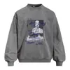 Sudadera con cuello redondo para hombre, estampado de letras de grafiti en tonos oscuros, estilo primavera y otoño, marca de moda de alta costura, corte holgado, camiseta deportiva de manga larga desgastada