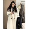 2026 Inverno Super Estiloso Estilo Coreano Estilo Hepburn Suave Casaco de Lã Branco para Mulheres Baixas Roupa de Inverno de Lã