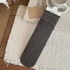 Meias Femininas de Algodão Cor Café Retrô, Meia-Calça Slouch, Padrão Ondulado Sem Costura, Renda Vazada, Meias de Meia-Calça, Outono/Inverno Respiráveis Combinam com Tudo