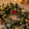 Ramas de Piñas Artificiales Navideñas Transfronterizas, Copos de Nieve, Hojas de Pino, Bayas, Ramas de Frutos Rojos, Inserciones Decorativas Festivas, Ramo de Hojas de Pino Navideño