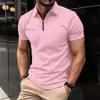 Comercio Exterior Verano Hombre Venta Caliente Nuevo Simple Manga Corta Polo Estampado 3D Color Sólido Casual Cremallera Camisa Polo