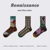 Meias Originais Renascentistas Meias Finas com Pelúcia Femininas Meias Femininas Embossing Chinoiserie Nova Meias de Cano Médio Primavera e Outono