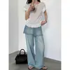 Blusa de Manga Corta con Lunares, Borde de Volantes Relajado, Estilo Coreano Luxi para Mujer, Camiseta Versátil Nueva de Verano 21031