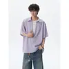 Camiseta Roja de Manga Corta para Hombre con un Diseño de Moda Falso de Dos Piezas, Corte Holgado, Patchwork Oversize, Textura de Verano
