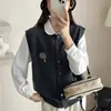 Colete de tricô de gola redonda de abotoamento simples estilo coreano para mulheres, nova coleção de outono, caimento solto, jovial, macio e versátil, suéter da moda para sobreposição