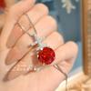Nuevo Collar de Tesoro de Color Jiji Creativo Estilo Chino Traje Incrustado con Colgante de Diamante de Alto Carbono Rojo Chino Aretes de Diamante Rosa Corte Nido de Pájaro