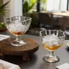 Batido TikTok Bebida Fría Vaso para Smoothie Vaso Alto para Helado Estilo Ins Vidrio para Helado con Base y Rayas Verticales