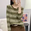 Cardigan Tejido de Punto con Rayas de Hilo Floral y Bloques de Color, Cuello Redondo para Mujer, Nuevo Diseño Otoño Invierno 2026, Suéter Holgado, Abrigo, Top