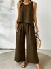 Conjunto de dos piezas casual popular para mujer sin mangas, comercio exterior transfronterizo: conjunto de top sin mangas de cuello redondo + pantalones de pierna ancha con cintura elástica