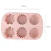 Forma de bolo de silicone com seis formas de flor tridimensionais conectadas, forma para assar bolo, forma para cupcake