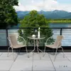 Conjunto de mesa de chá e cadeiras de varanda de rattan sintético, cadeira de lazer externa para pátio, cadeira de jantar com encosto espessado, mesa externa