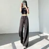 Calça de moletom casual estilo americano, solta, perna reta, para mulheres, design com bolso frontal de verão, calça de perna larga com caimento