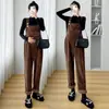 Em estoque traje para grávidas outono e inverno Nova calça de chenille com suporte para a barriga para grávidas suspensório blusa de tricô para grávidas duas peças