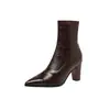 Botas de mujer súper elásticas ajustadas, nuevo estilo coreano otoño e invierno, punta fina, tacón alto grueso, cremallera lateral, botines elásticos para mujer