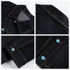 Chaqueta de mezclilla turquesa para hombre, nuevo estilo de otoño, bien ajustada con líneas de hombros limpias y costuras decorativas, chaqueta casual holgada para mujer, moderna