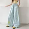 Conjunto de Dos Piezas para Niñas, Camiseta de Manga Corta Estilo Americano con Estrella en Forma de Corazón, Top Corto Dulce y Fresco de Verano, Pantalones Cargo, Pantalones de Pierna Ancha, Moderno