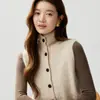 Artefacto para capas~Chaleco de cachemir de cuello alto abotonado de otoño e invierno para mujer, camisola de punto grueso sin mangas como capa base