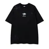 Ropa para Hombre Ins Retro Americano Camiseta Negra de Manga Corta con Hombro Caído, Estampado de Caballo en Racimo y Diseño de Letras, Peso Pesado Holgada Estilo High Street