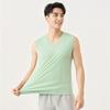 Camiseta masculina gola V sem mangas verão nova seda gelada ombro largo colete 180g upgrade respirável secagem rápida base de colete